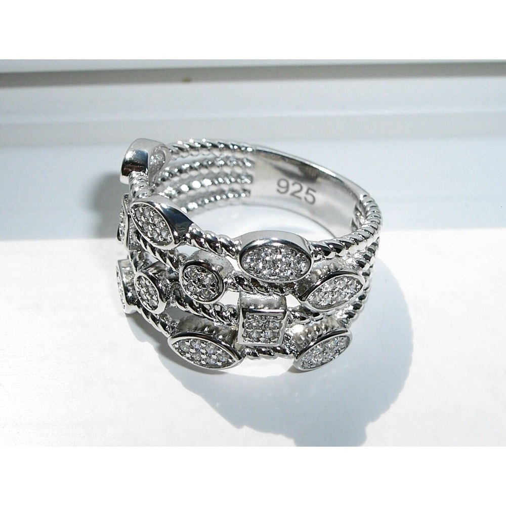 925 STERLING SILVER Unique Multi Shapes Design CZ Band Ring - Picture 11 of 16